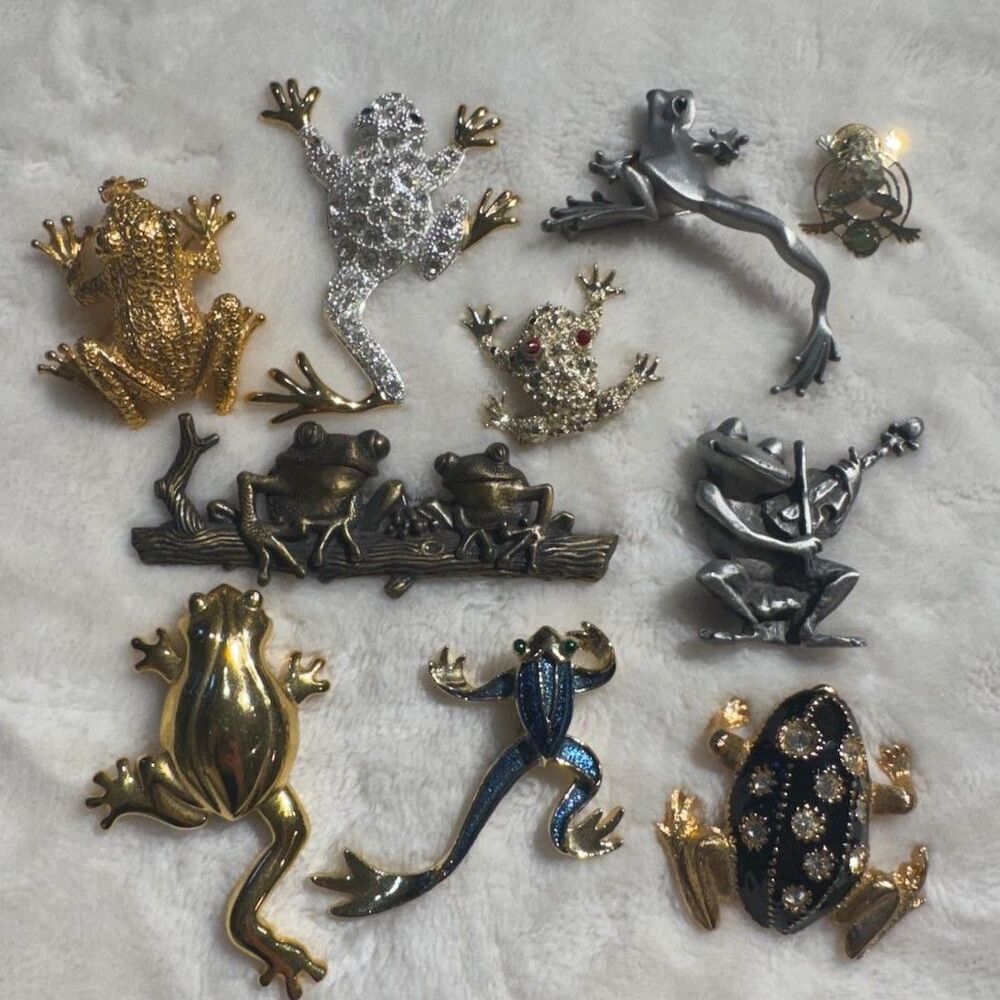 Vintage Frog Brooch Lot of 10 JJ Gerry's Wild Bryde Pins and Brooches